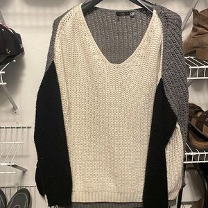 White grey and black knit sweater